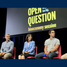 Five panelists sit on stage, speaking at the Bioeconomy-focused Open Question event